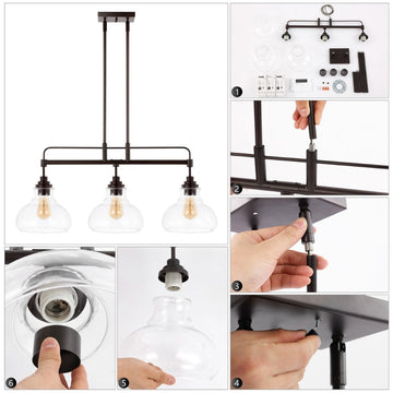 Marlowe 32.5" Farmhouse Industrial Iron/Glass Linear LED Pendant - JONATHAN Y